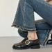 Plus-size Belt Buckle Slimming Flat Genuine Loafers For Women, Black Versatile Soft-soled Single Shoes, Soft Round-toe_vogvips.com