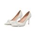 Women's Elegant Stiletto Heels White Wedding Shoes With Bow And Lace For Banquet Dresses Western Style High Heels_vogvips.com