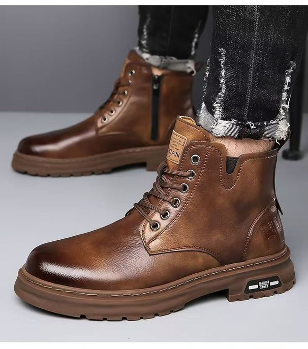 European Warm Series Martin Simple Texture High-top Casual Thick-soled Outdoor Work Boots Versatile Fashion Trend Men's Shoes_vogvips.com