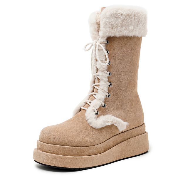 2025 Autumn New Fur Shoes Thick-Soled Snow Middle East Winter Sheepskin Fleece-Lined Warm Women's Boots Korean Style_vogvips.com