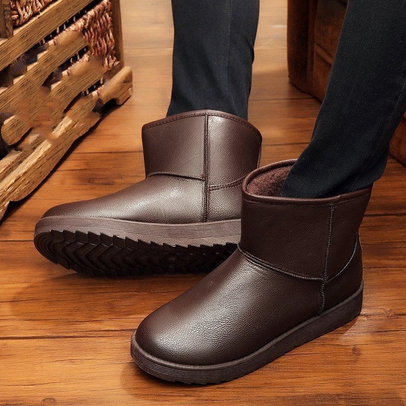 Men's Winter Snow Boots Fleece Lined Waterproof Thick Warm PU Leather Martin Trendy Couple Cotton Shoes for Men And Women_vogvips.com