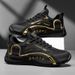 Trendy Black And Gold Color-Blocking Mesh Casual Shoes, Breathable Shock-Absorbing Thick-Soled Sneakers, Versatile_vogvips.com