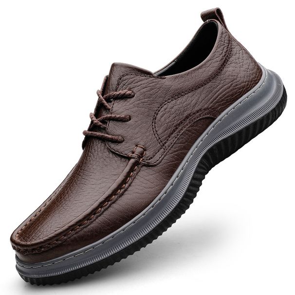 Casual Leather Shoes Men's Large Size Leather Round Head Lace-up Soft Sole Soft Surface Work Men's Shoes_vogvips.com