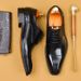 Men's shoes three-joint formal business leather shoes British leather leather handcrafted square toe shoes_vogvips.com