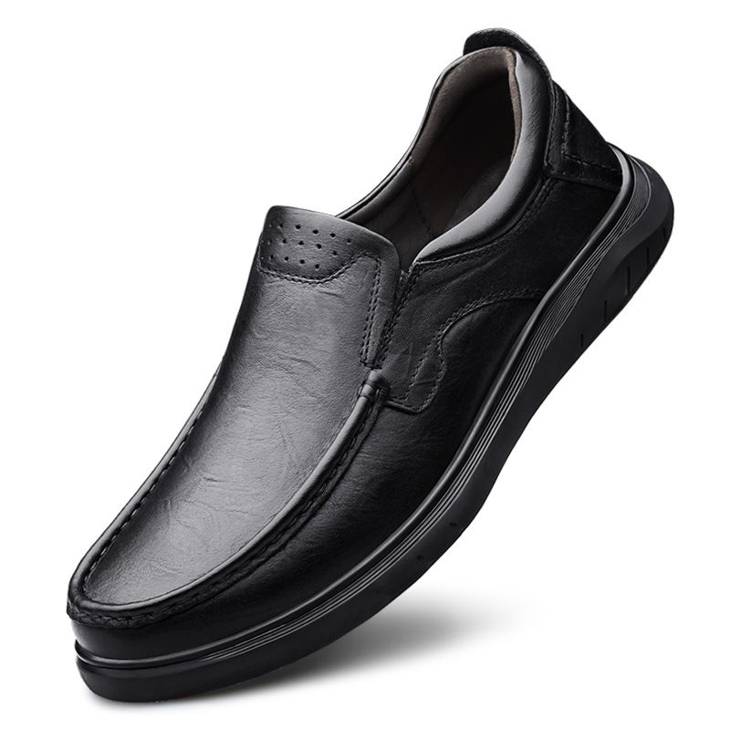 Men's Shoes Soft-sided Leather Beanie Shoes Lazy Rubber Soles Men's Casual Leather Shoes_vogvips.com