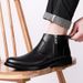 Chelsea Boots Men's Pointed High-Top Leather Shoes Hairstylist Martin Boots Zip-In Fleece Casual Men's Boots_vogvips.com