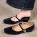 Elegant French Retro Mary Jane Shoes With Chunky Heel & Square Toe - Adjustable Metal Buckle Strap Ballet Flats For Women_vogvips.com