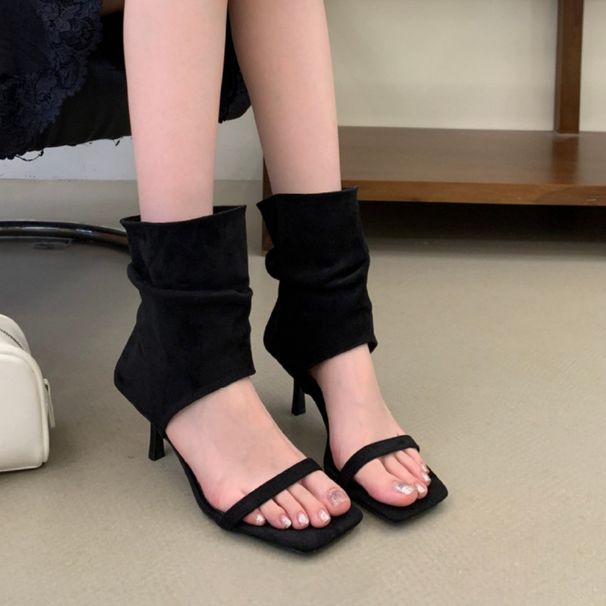 2026 New Fashionable Blogger-Style Round-Toe Ankle Strap Thin-Heeled Open-Toe Short Bootie Sandals For Women_vogvips.com