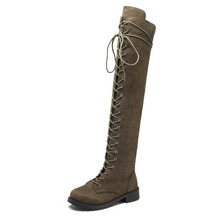 2020 Autumn Winter New Style Lace-Up Round Toe Patent Leather Long Women's Boots Large Size 41-43_vogvips.com
