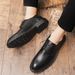 Euro Step Men's Leather British Style Pointed Toe Trendy Business Casual Lace-up Wear-resistant Fashion Brogue Shoes_vogvips.com