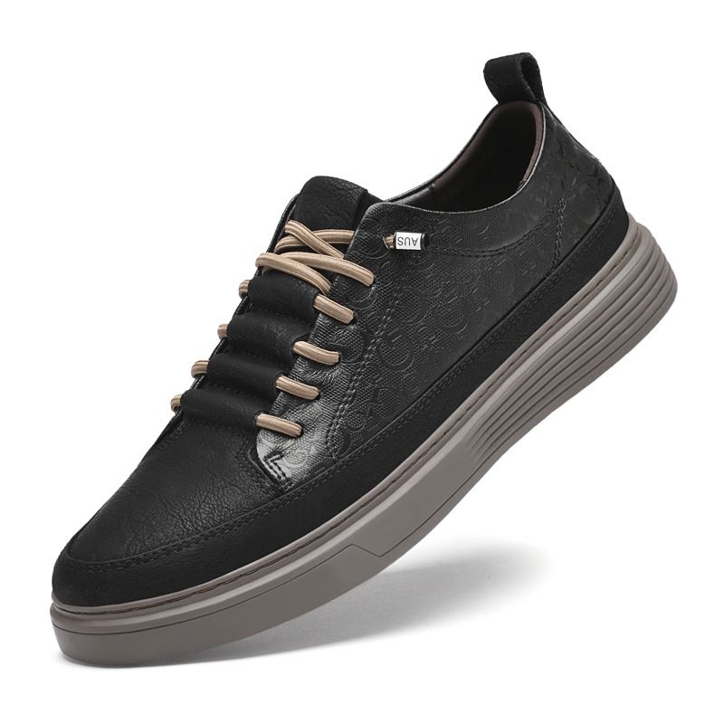 Round Head Shallow Mouth Breathable Casual Board Shoes Two-layer Cowhide Sewing Sole Wear-resistant And Durable Men's Sports Small Leather Shoes_vogvips.com