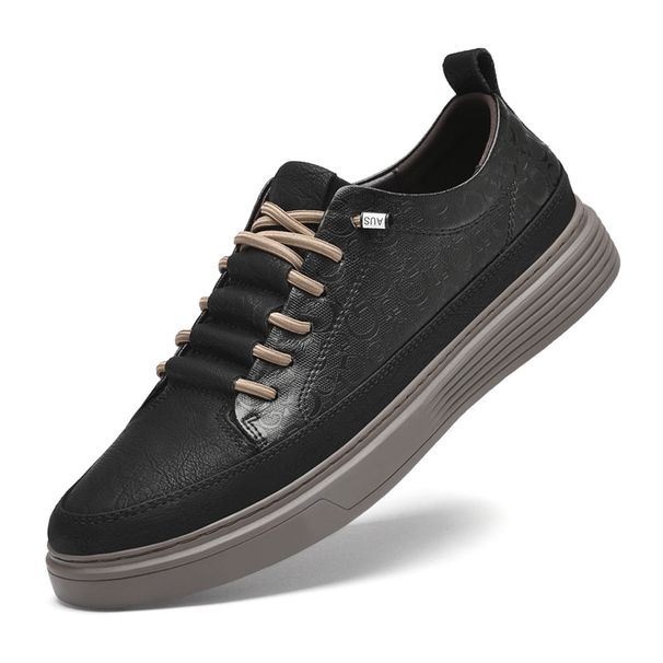 Round Head Shallow Mouth Breathable Casual Board Shoes Two-layer Cowhide Sewing Sole Wear-resistant And Durable Men's Sports Small Leather Shoes_vogvips.com