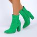 Chic Green Chunky Heel Boots For Women – Fashionable Pointed Toe Mid-Calf Boots With Side Zipper, Perfect For Fall & Winter_vogvips.com