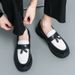 Britih Style Men' Black And White Color Block For Short Stature Height Increaing Slip-On Thick Sole Leather_vogvips.com