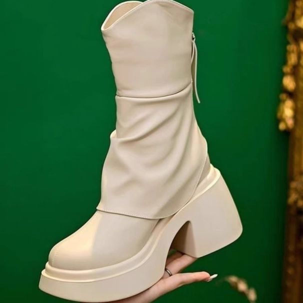 2025 Autumn Winter New Fashion British Style Elegant Martin Heel Thick Sole Slim Mid-Calf Women's Boots_vogvips.com