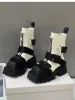 Womens White Black Platform Combat Square Toe Buckle Strap Side Zipper Chunky Heel Ankle Boots For Non Slip Streetwear_vogvips.com