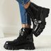 Architectural Sole Ankle Boots, Women's Buckle & Chain Detail Shoes, Extended Sizes Fashion Boots_vogvips.com