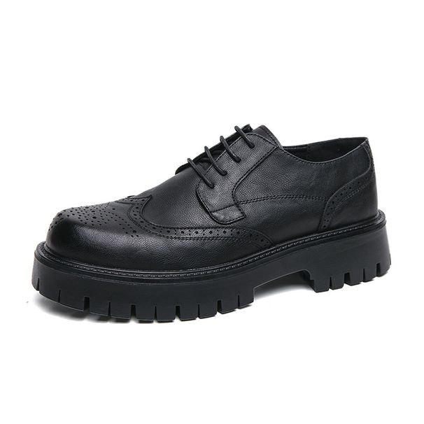 Thick-Soled Big-Toe Youth College Style Casual Leather Height-Increasing Round-Toe British Men's Shoes Cross-Border_vogvips.com