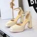 Waterproof Table Hollow Thick Heel With Sandals High Heel Thick Sole Satin Square Head High Heels_vogvips.com