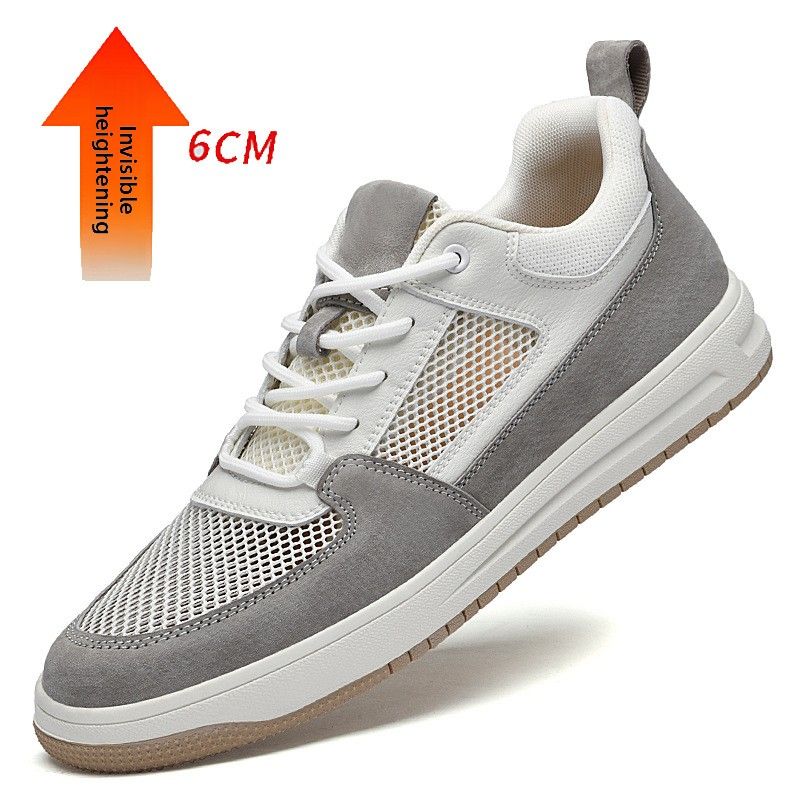 Men's Mesh Splicing Low-top Lace-up Board Shoes Breathable Invisible Inner Height-increasing Casual Shoes Men's Shoes_vogvips.com
