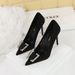 9511-K73 Banquet High Heels, Thin Heel, European And American Style Women's Shoes, Suede Shallow Pointed Toe With Metal_vogvips.com