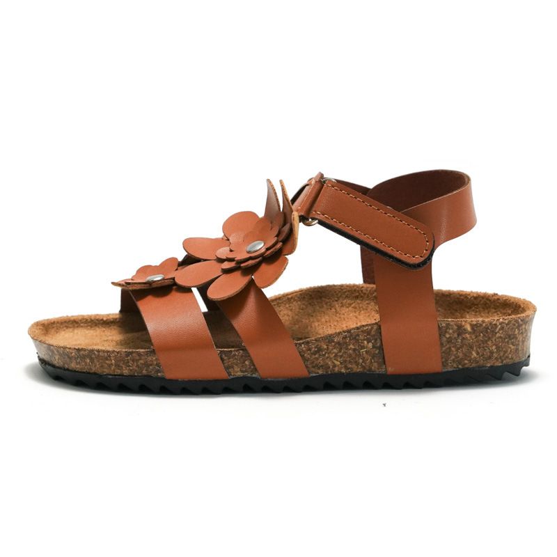 Ruizu 2025 Summer New Children's Cork Sandals Flower Girls' Slippers Baby Beach Shoes Trendy Outdoor Wear_vogvips.com