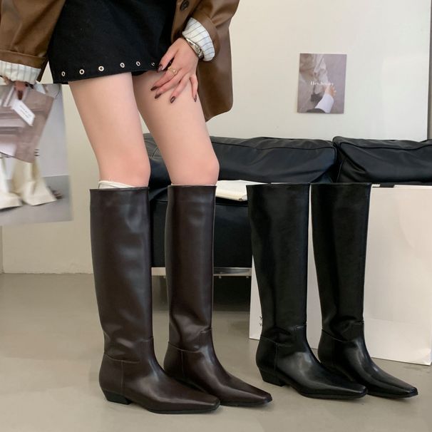 Newan And American Style Square-Toed Fashionable Black Slimming High-Tube Riding For Women, Vintage Chunky Heel_vogvips.com