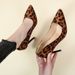 New Pointed Toe Shallow Suede Women S Shoes Leopard Print Stiletto High Heels Large Size_vogvips.com
