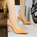 High Heels Stiletto Satin Back Empty Plain Back Strap Pointed High Heel Single Shoes Women's Shoes_vogvips.com