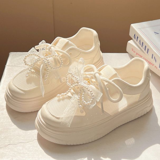 Mh Breathable White Sneakers For Women 2025 Summer New Versatile Chic Paired With Skirts Casual Thick-Soled Sports_vogvips.com