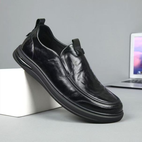 2025 Autumn First Layer Cowhide New Business Casual Versatile With Thick Sole Slip-On Men's Lazy Shoes_vogvips.com