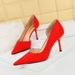 Women's Stylish Pointed-Toe Stiletto Heels With Side Cut-Out Design - Slimming Suede Dress Pumps For Parties & Evening Wear High Heels_vogvips.com