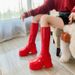Elastic Slim Square Toe Platform Thick Sole Chunky Heel Side Zipper Over-the-Knee Long Patent Leather Red High Boots_vogvips.com