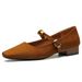 H8563-2 Mary Jane Soft Sole Comfortable Retro Small Square Toe Low Heel Women's Suede College Style Single Shoes_vogvips.com