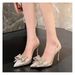 New Autumn High-heeled Thin Heels And Pointed Toes, Large Size 42, With Crystal Bows, Summer Closed-toe Backless Women's_vogvips.com