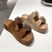 Retro Rhinestone Slip-On Sandals Fireworks Holiday Theme Genuine Leather Square Toe Thick Soled Women's Shoes_vogvips.com