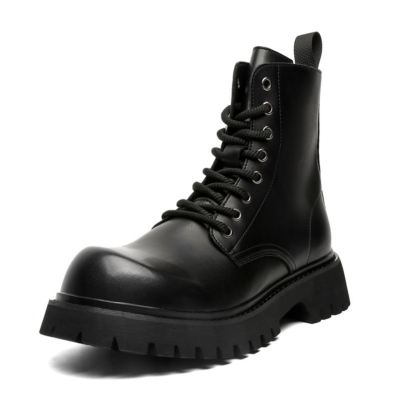 Retro Tooling Black Martin Boots Men's Outdoor Locomotive Boots Heightened Platform High-top Shoes_vogvips.com