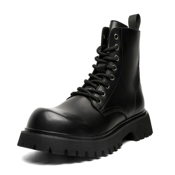 Retro Tooling Black Martin Boots Men's Outdoor Locomotive Boots Heightened Platform High-top Shoes_vogvips.com