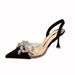2023 Rhinestone Sandals Wom, Fashionable And Sexy Pointed Toe Sandals, Closed-Toe High Heel Mules With Bowknot For_vogvips.com