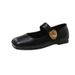 Spring Soft Leather Metal Buckle Small Square Head Retro Flat Heel Single Shoes One-word Buckle Mary Jane Shoes Women's Shoes Flat Shoes_vogvips.com
