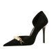 8829-2 European And American Style Banquet Slimming Ultra High Heel Suede Shallow Mouth Pointed Toe Pearl Metal Chain_vogvips.com