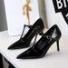 3629-A European And American Style Elegant T-Strap High Heels Hollow Pointed Toe Shallow Mouth Women's One-Strap Thin_vogvips.com