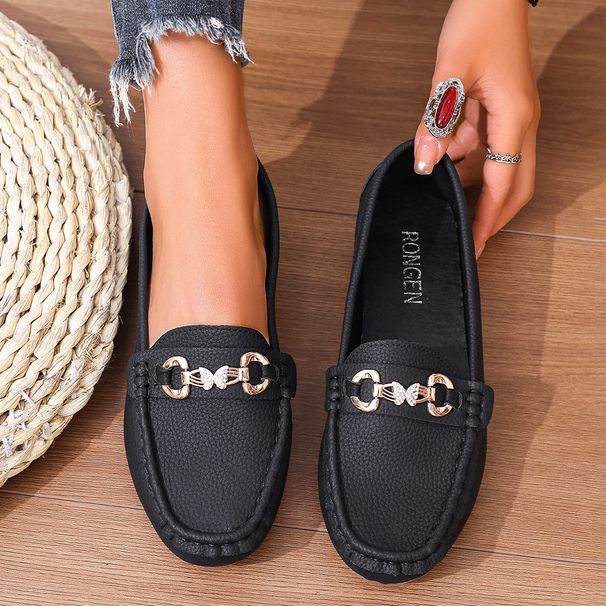 New Round Head Shallow Mouth Diamond Chain Flat Casual Shoes_vogvips.com