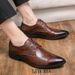 Euro Step Brogue Pointed Formal Casual British Style Leather Shoes Men's Loafers_vogvips.com
