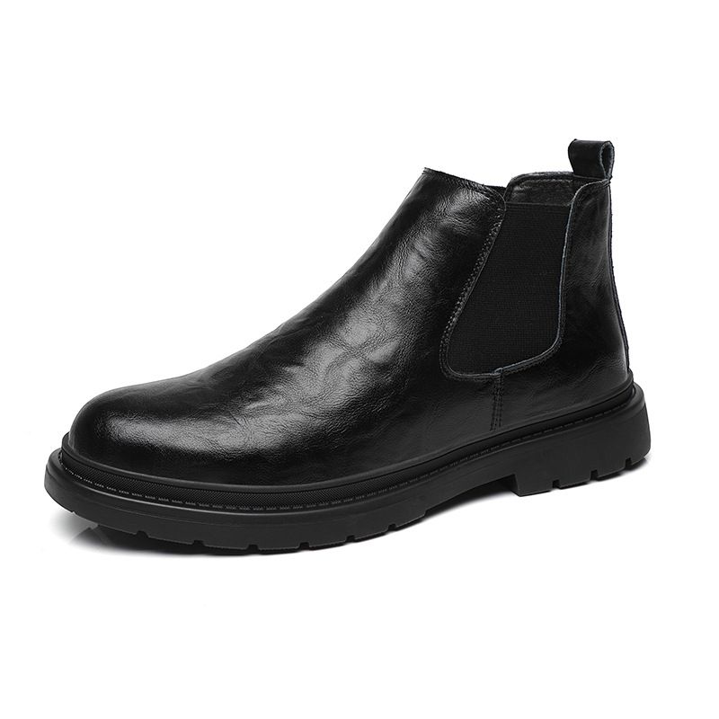 European Warm Series Men's Martin British Style Genuine Real Fur Motorcycle Stylish Work Boots Breathable Black Mid-top Leather Shoes_vogvips.com