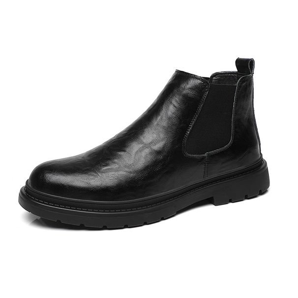 European Warm Series Men's Martin British Style Genuine Real Fur Motorcycle Stylish Work Boots Breathable Black Mid-top Leather Shoes_vogvips.com