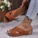 New Women's Sandals Cross Wedge Heel Thick Sole Simple Casual Outside To Wear Slippers_vogvips.com