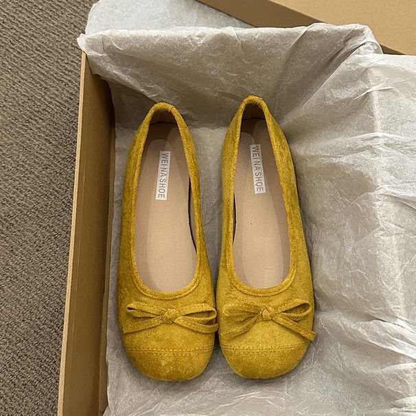 Retro Ballet Flat-soled Red Light-mouth Single Shoes Women's Suede Gentle Soft-soled Doudou Shoes One-pedal Ladyshoes_vogvips.com