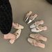 silver Women's Open-toe Mules For Outdoor Wear, 2025 French Style Pearl Shallow Thick-heeled Satin High-heeled Shoes_vogvips.com
