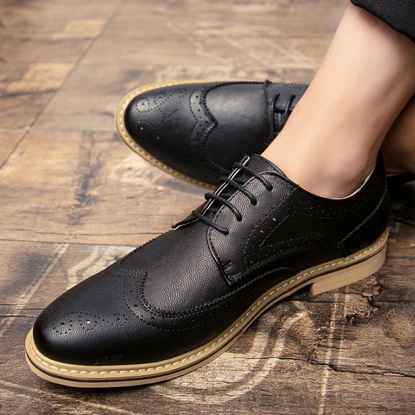 Euro Step New Brogue Carved Men's Business Casual British Style Leather Shoes Mens Shoes_vogvips.com